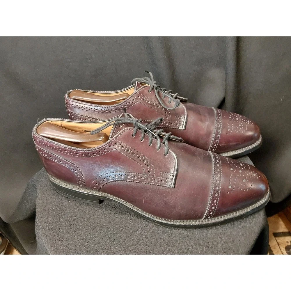 Allen Edmonds Sanford 5277 Burgundy Leather Cap Toe Brogue Derby SANFORD 8.5 E